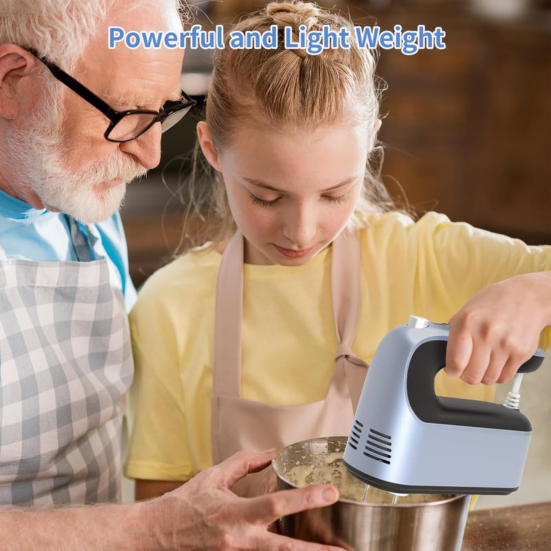 Yomelo 9-Speed Digital Hand Mixer Electric, 400W Powerful DC Motor, Hand Mixer Electric Handheld with Snap-On Storage Case, 5 Stainless Steel Accessories, Beaters, Dough Hooks, Whisk(Ocean Blue) - Image 3